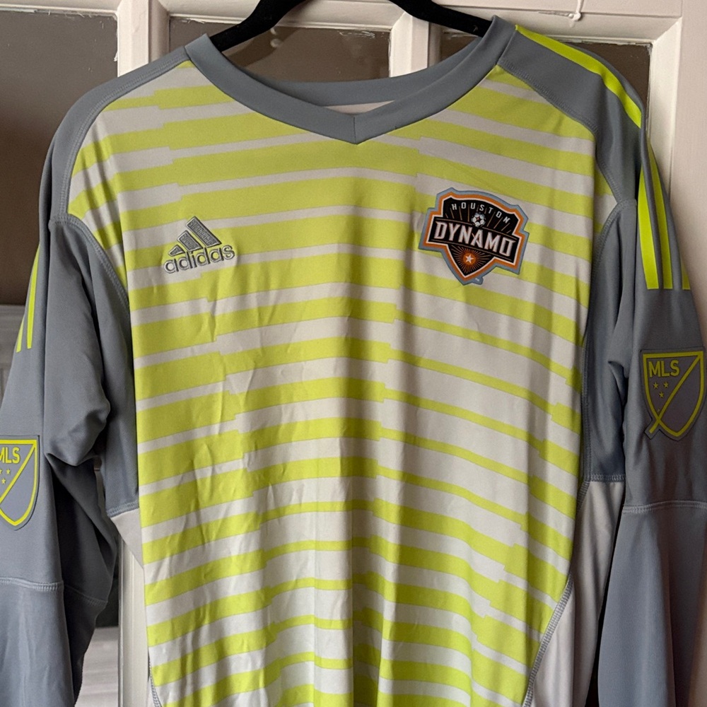 Adidas Houston Dynamo Men's Striped Gray and Yellow Goalie Jersey